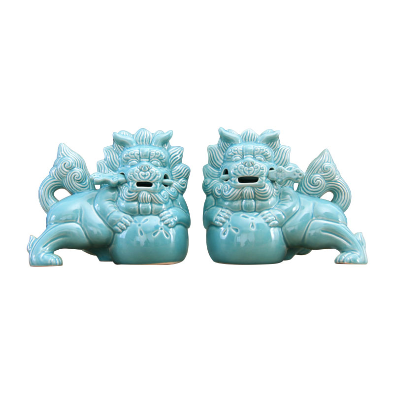 Chinese style ice crack glaze ceramic crafts of sword lion a pair of jingdezhen ceramics home home decorations