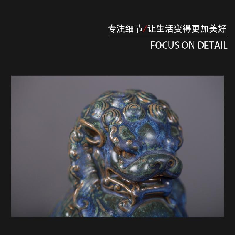 Jingdezhen ceramic furnishing articles stone lions, a pair of guard home interior decoration ceramic lion stone carving furnishing articles