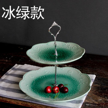 Continental ice crack glaze ceramic double compote creative I sitting room key-2 luxury home afternoon tea tea table plate