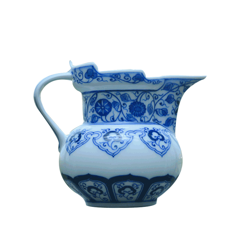 Jingdezhen nine calcinations hand - made blue - and - white porcelain hand wrapped branch ruyi mitral pot of fair keller