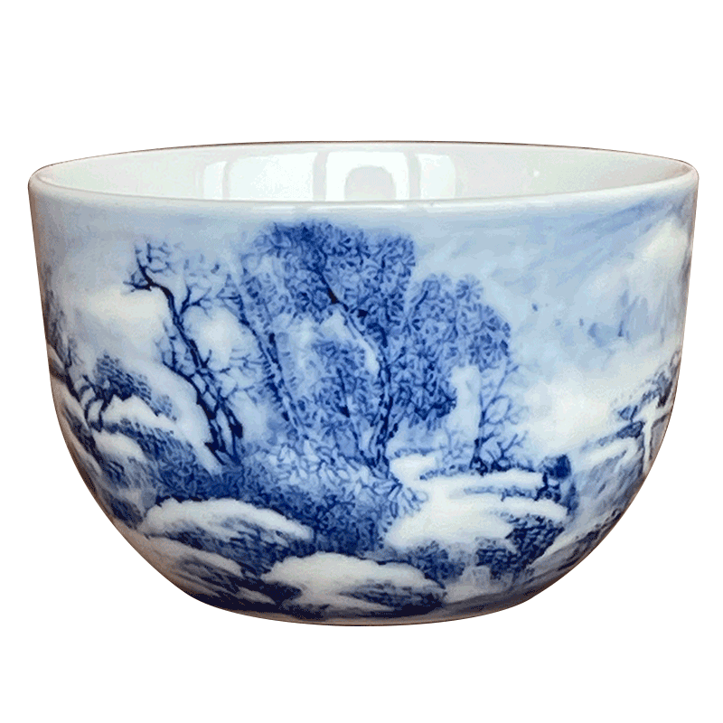 Jingdezhen blue and white snow scenery nine calcinations hand - made porcelain wonderful hand cups chicken cylinder cup