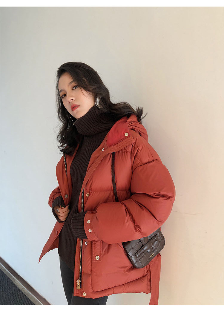zhuyiyi 连帽红色羽绒服女短款冬季新款时尚小个子白鸭绒外套