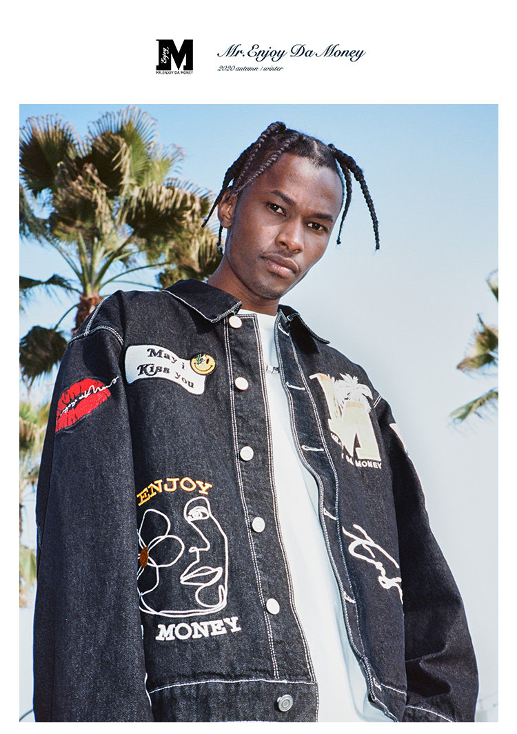 medm潮牌椰树刺绣印花美式牛仔夹克男女情侣春季宽松潮流嘻哈外套