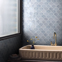 Fan-shaped mosaic background wall Nordic shell fish scale marble kitchen bathroom floor non-slip brick