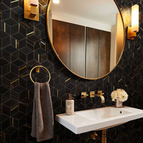 Nordic black gold mosaic tile toilet hexagonal marble bathroom wall tile jazz white porch background brick