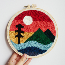 Cat thread hand-made sea rise bright moon stamp embroidery hand DIY wool material package embroidery Russian embroidery