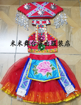 New childrens ethnic minority clothing Zhuang March three cute stage dance clothing puffy yarn skirt with headdress