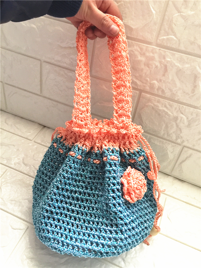 粗合股线网格圆形小手提包有视频自学钩编材料一套非成品