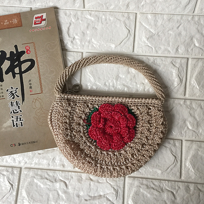 粗合股钩包线手工钩针编织包 半圆2层花边零钱包手拿手提包