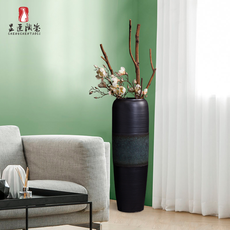 Jingdezhen ceramic furnishing articles large ground vase dried flower black modern new Chinese style porch home sitting room adornment