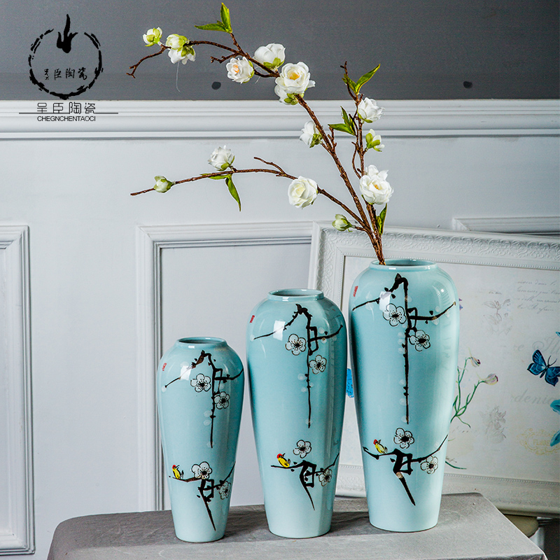 Jingdezhen ceramic vase office restaurant furnishing articles bedroom toilet blue Chinese porcelain home decoration