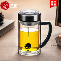 Xinuo high-grade double-layer glass with handle Teacup glass with handle Business office water cup can be lettered