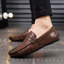 Doudou shoes mens leather soft bottom trend summer new Korean version driving British lazy wild breathable casual shoes