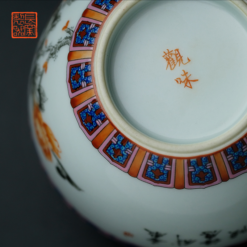 Offered home - cooked hand - made color ink in the view of alum red peony grains taste sample tea cup of jingdezhen ceramic cups tea by hand