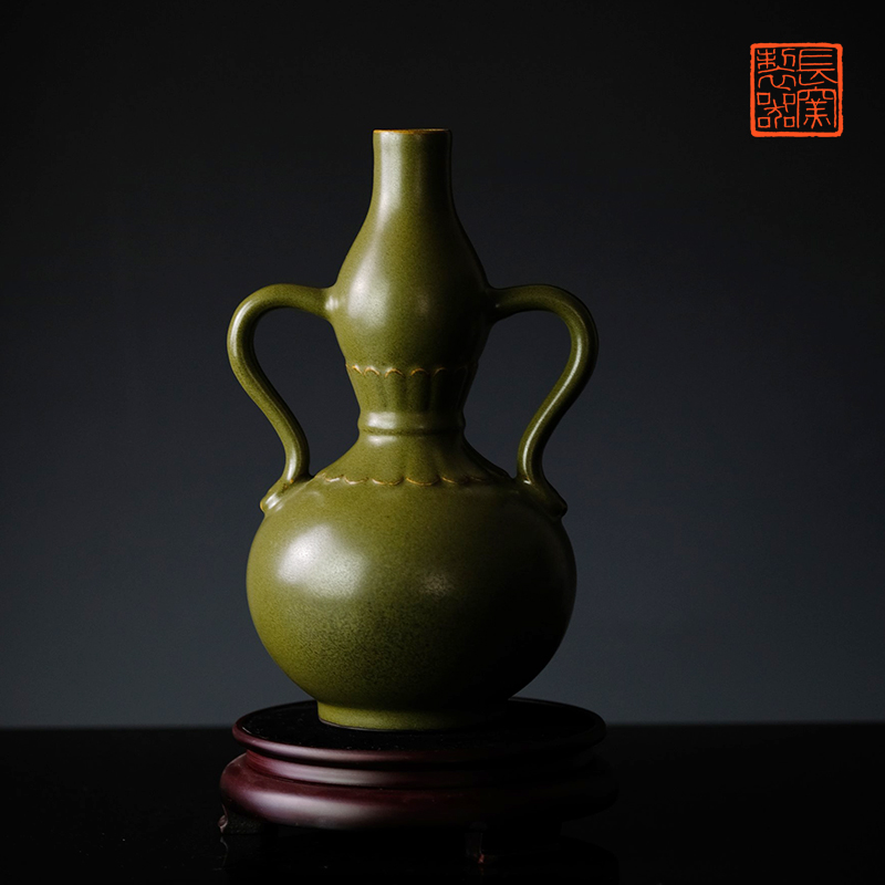 Long up in making those offered home - cooked meal glaze ribbon ear gourd bottle home furnishing articles at the end of the jingdezhen checking retro floral outraged