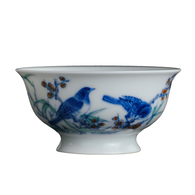 Offered home - cooked ju long up controller yongzheng zhengde cup cup of jingdezhen blue and white color bucket and flowers and birds master cup of tea