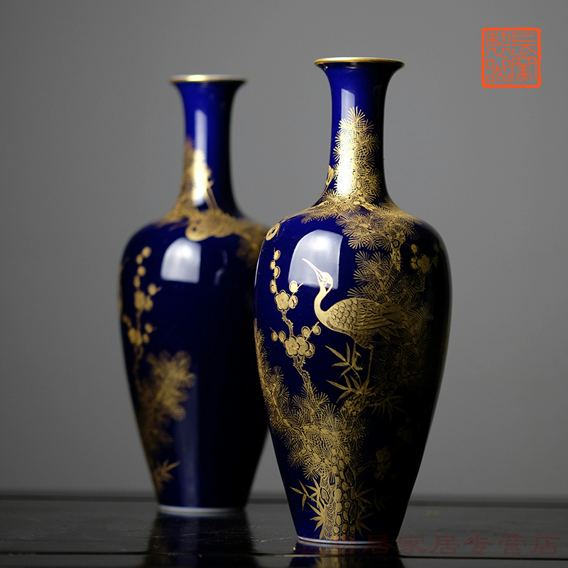 Offered home - cooked ju long up is the blue paint at the age of poetic double crane movement of bottles of jingdezhen checking antique vase