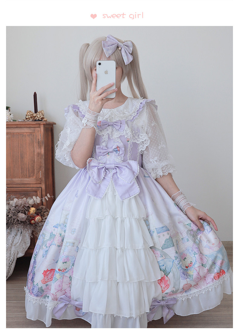日系少女lolita洛丽塔jsk吊带裙城堡猫咪软妹萝莉洋装蓬蓬连衣裙