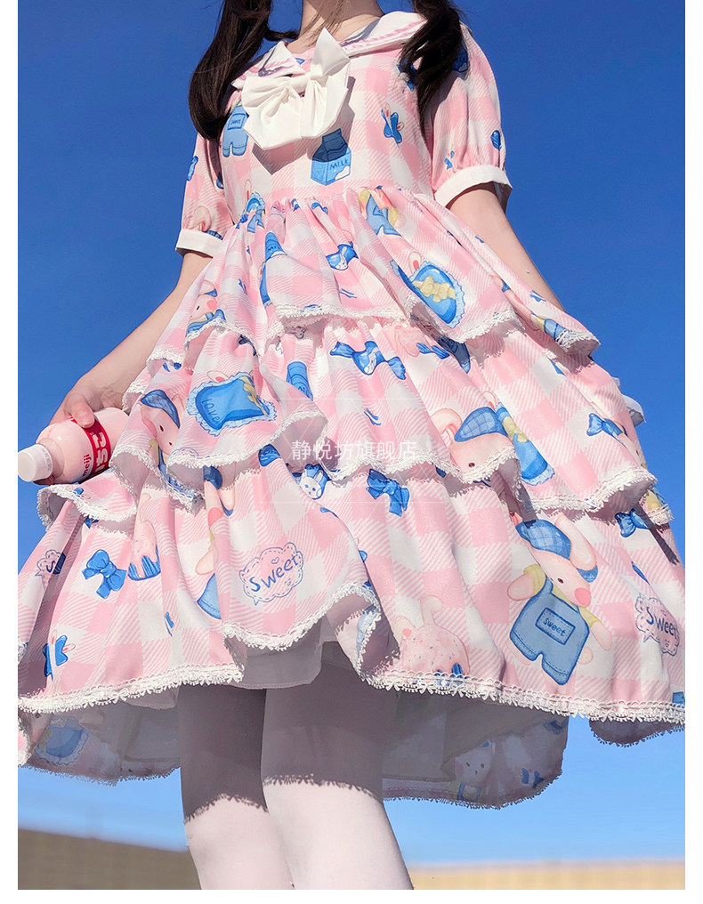 日系lolita女装洛丽塔闺蜜装轻lo蛋糕裙甜美少女海军度假风连衣裙