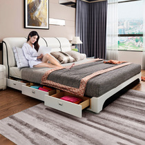 Leather bed Modern simple Nordic high box bed 1 8m double bed Master bedroom storage bed Tatami bed Fabric bed