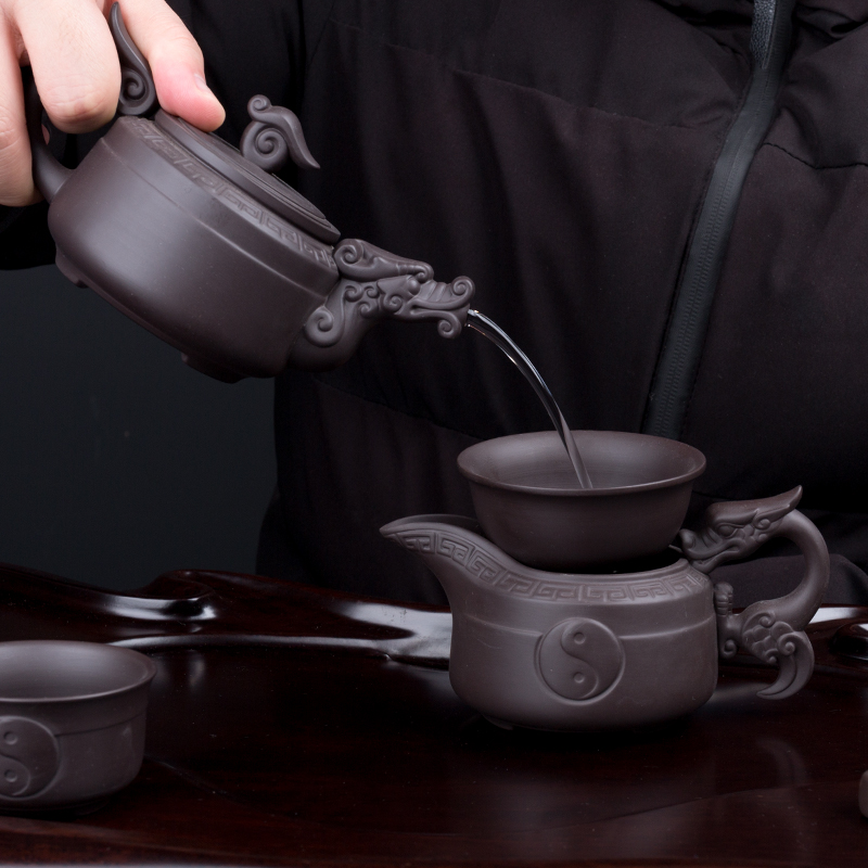 A complete set of violet arenaceous kung fu tea set with gift boxes of household teapot tea tea tea ware fair keller cup