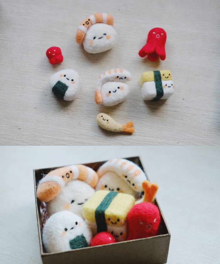 四月手作美食羊毛毡diy戳戳乐寿司娃娃礼盒材料包送情人学生礼物