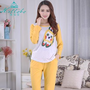 Krllobo/凯伦堡春装新品卡通图案黄色长袖套装家居服睡衣可外穿