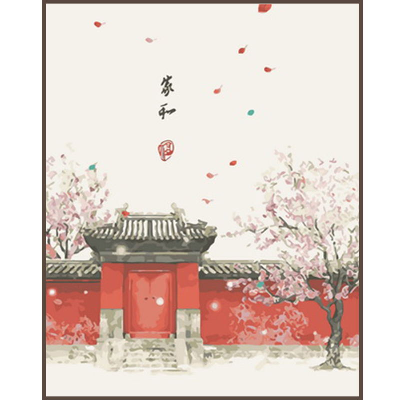  數字油畫手工 diy新中式客廳中國風手繪油彩三聯裝飾畫田園復古風