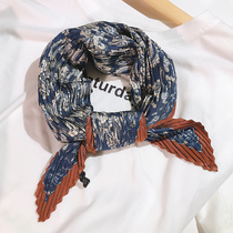 Pleated Korean version of small square scarf women spring and autumn Four Seasons literary retro 70 small silk scarf new wild decorative small scarf women