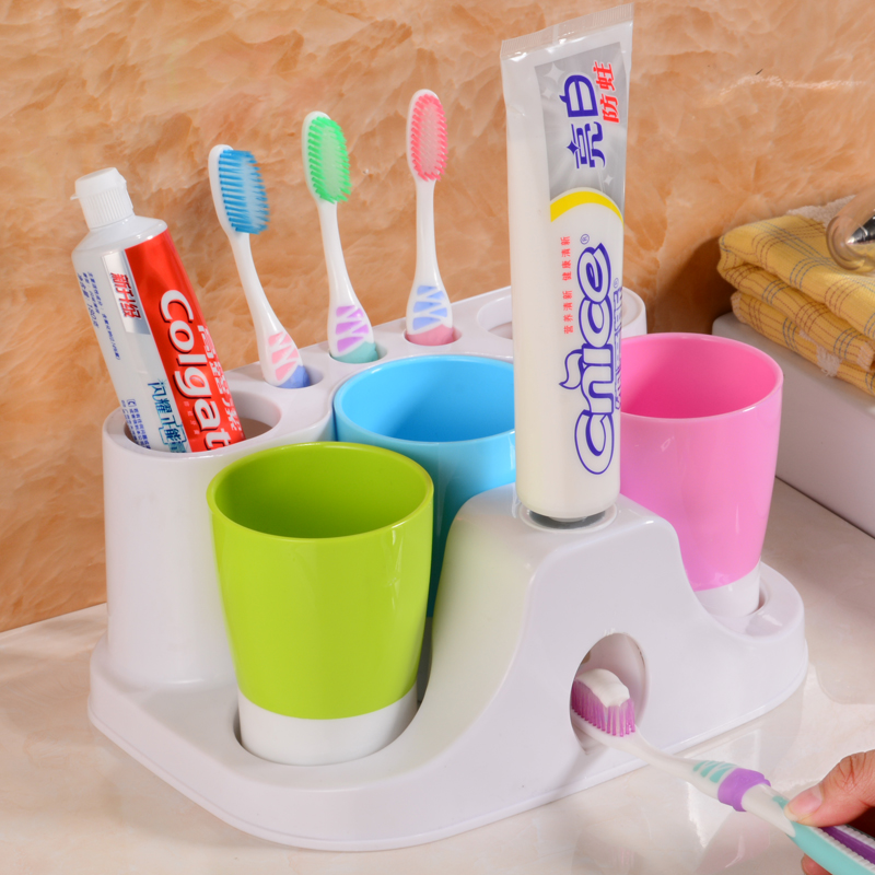 吸壁式牙刷架壁挂牙刷架漱口杯 刷牙杯自动挤牙膏器套装 款式可选产品展示图5