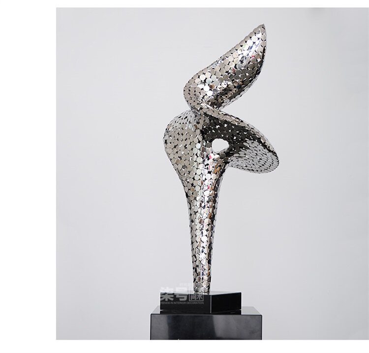 现代金属抽象雕塑摆件不锈钢圆片大型落地玄关艺术品创意软装饰品