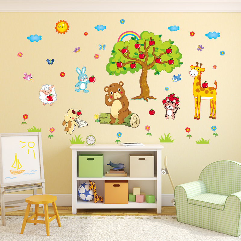 卡通动物宝宝墙纸墙上贴画儿童房幼儿园卧室墙壁装饰自粘墙贴纸产品展示图1