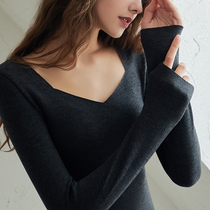 Thermal underwear womens autumn and winter plus velvet thin non-trace long sleeve tight autumn clothes wear double-sided velvet bottoming hot coat