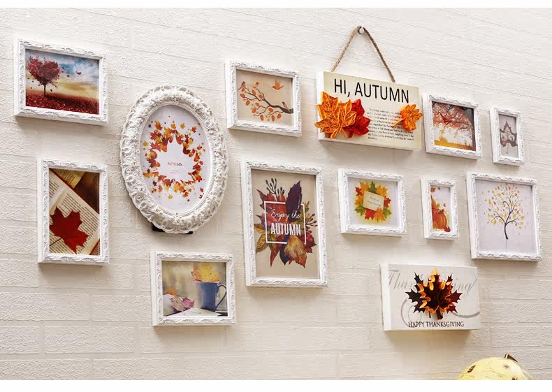 森图亚 现代简约照片墙 客厅枫叶相框墙 卧室房间相片墙 实木组合