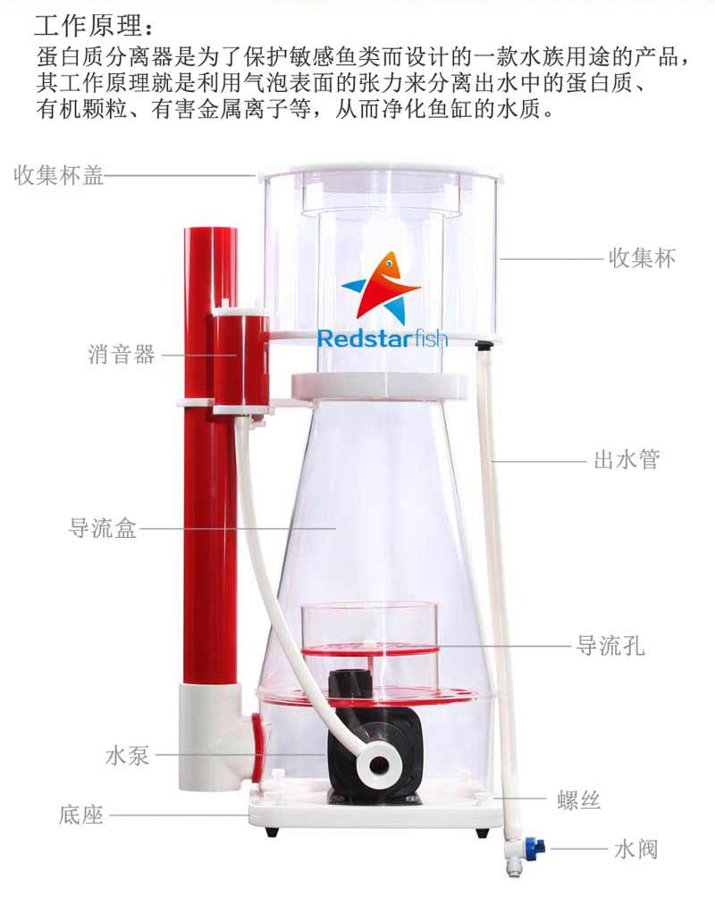 红海星新款蛋白质分离器海水鱼缸客厅用化氮器针刷泵rs-c系列蛋分