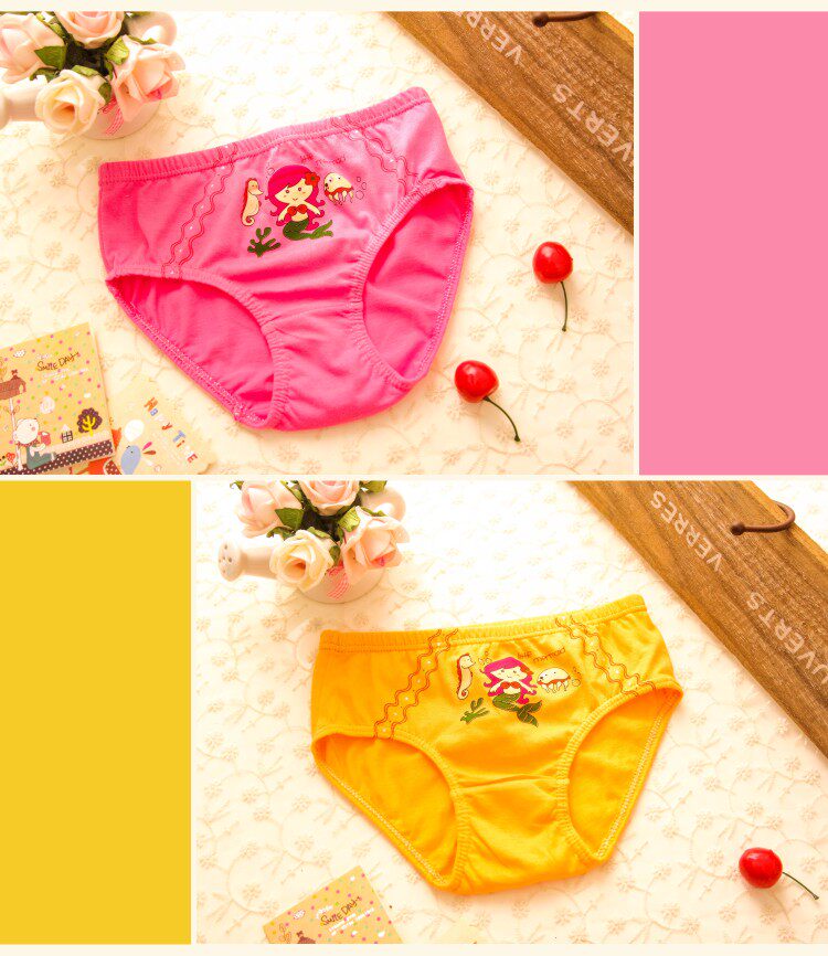 5条一盒装 宝蕾儿童女童内裤 纯棉内裤美人鱼三角 纯棉透气