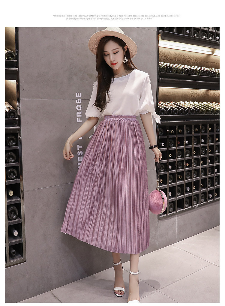 2018新款春夏复古裙百褶压褶裙高腰显瘦百搭半身裙chic中长裙女