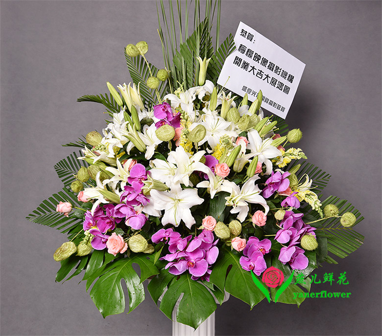 百合蝴蝶兰罗马柱开业花篮开乔迁商务鲜花北京深圳南京上海花店【产品