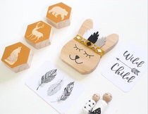 ins Nordic home solid wood swing pieces rabbit bear fox children house decoration mesh red wall pendants photographic props