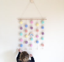 INS Nordic style cross-border explosive childrens room girl room curtain rainbow macaron color hair ball string hanging ornaments