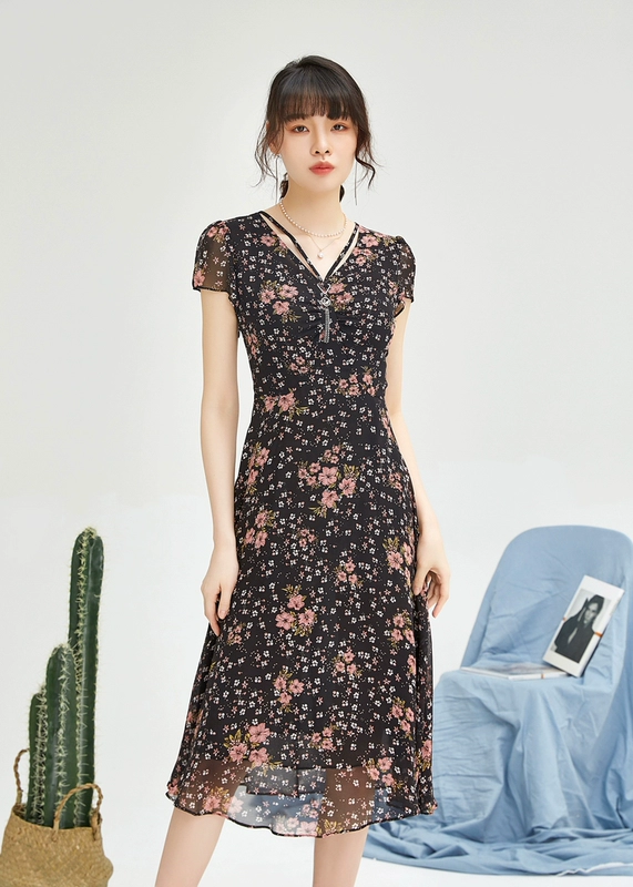 HH loạt quần áo nữ phong cách Hàn Quốc hàng hiệu giảm giá, hàng tốt, họa tiết nhẹ nhàng đầm cạp cao tính khí cập bến mùa hè - Váy eo cao