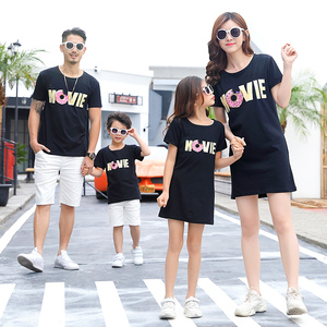 亲子装夏装2019新款潮卡通短袖辛普森一家三口母女母子洋气四口装