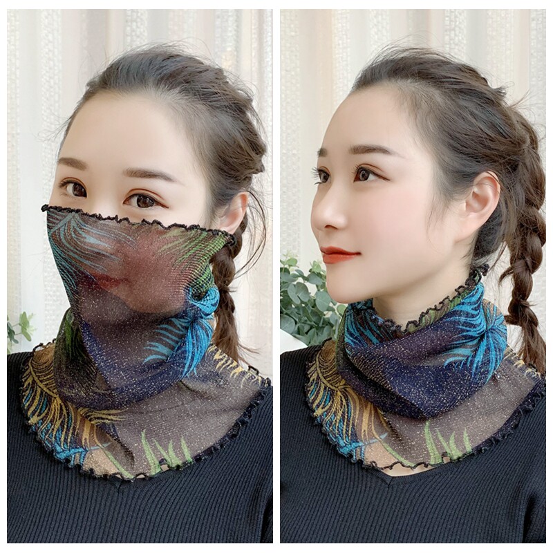 仿真丝防晒口罩护颈女夏季遮阳假领子围脖两用透气薄款丝巾百搭潮