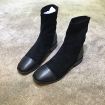 2022 European station autumn and winter new flat square toe ankle boots elastic boots Martin boots socks boots large size thin boots womens tide