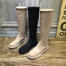 2021 European station autumn and winter new flat bottom round head thin elastic Martin boots high boots long boots knight boots womens tide