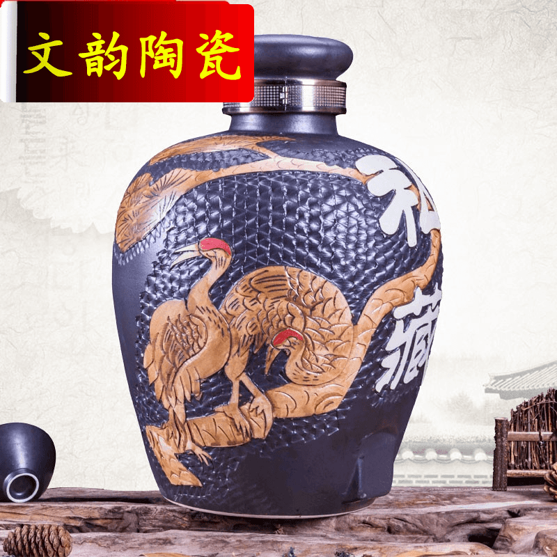 Wen rhyme of jingdezhen ceramic wine jar antique white household it 10 jins 20 jins 50 kg 100 barrel