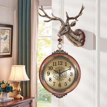 European American light luxury creative alloy deer head wall clock Double-sided wall clock Hotel living room model room pendant