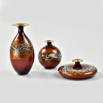 Chinese style all copper vase flower arrangement three-piece Villa club hotel living room Study Collection art