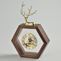 New Chinese style European and American style high-end atmospheric high-end clock home desktop silent quartz clock ornaments living room pure copper