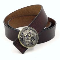 Round Buckle Old Tiger Head Men Belt Genuine Leather Smooth Buckle Youth Individuality Han Edition Tide Mens Bull Leather Jeans Pants Belts